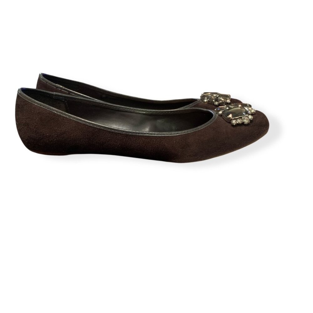 Women's Sz‎ 9 Brown Lush Suede Jeweled Embellished Ballet Flats Acedemia Y2K